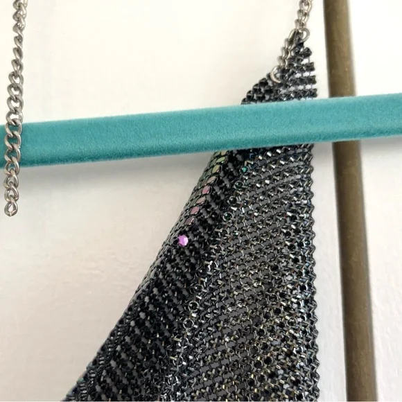 Rainbow Multicolor Chainmail Cowl Neck Crop Top Size Small - Picture 11 of 13